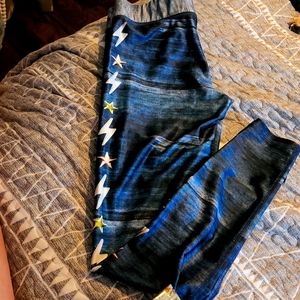 Terez women's yoga workout exercise leggings stars & lightning bolts small